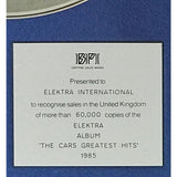 The Cars Greatest Hits BPI 1985 Silver LP Award - Record Award