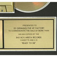 The Notorious B.I.G. Ready To Die RIAA Gold Album Award - Record Award