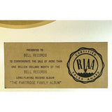 The Partridge Family Album RIAA Gold Album Award signed by Shirley Jones - RARE - Record Award