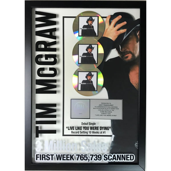 Tim McGraw Live Like You Were Dying RIAA 3x Multi-Platinum Album Award - Record Award