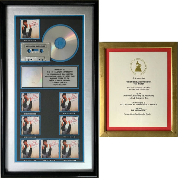 Toni Braxton debut RIAA 8x Multi-Platinum Album Award + Grammy® Win Certificate Plaque - Record Award