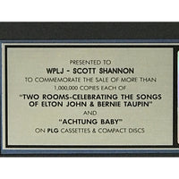 U2 Achtung Baby Elton John Two ROoms RIAA Platinum Combo Award - Record Award
