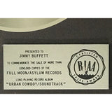 Urban Cowboy Soundtrack RIAA Platinum LP Award presented to Jimmy Buffett - RARE - Record Award