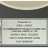 Van Halen Fair Warning RIAA Platinum Album Award - Record Award