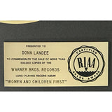 Van Halen Women And Children First RIAA Gold Album Award - Record Award
