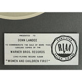 Van Halen Women And Children First RIAA Platinum Album Award - Record Award