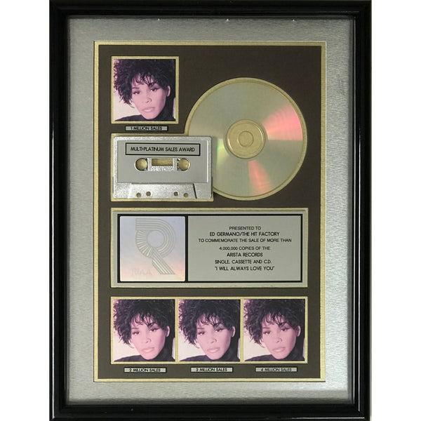 Whitney Houston ’I Will Always Love You’ RIAA 4x Multi-Platinum Single Award - Record Award