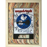 Woodstock Poster + Genuine Ticket Collage Signed By 20 Artists w/BAS COA - Music Memorabilia Collage