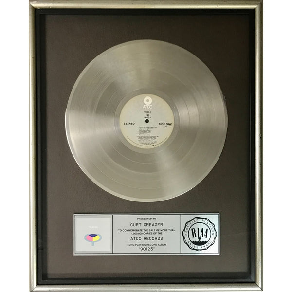 Yes 90125 RIAA Platinum Album Award - Record Award