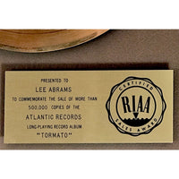 Yes Tormato RIAA Gold Album Award - Record Award