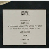 ZZ Top Eliminator 1983 BPI Silver Album Award presented to Dusty Hill - RARE - Record Award