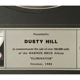ZZ Top Eliminator 1983 CRIA Platinum Album Award presented to Dusty Hill - RARE - Record Award