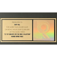ZZ Top Greatest Hits RIAA Gold Video Award presented to Dusty Hill - RARE - Record Award