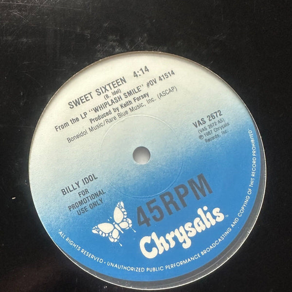 Billy Idol "Sweet Sixteen" Promo 12" Single Vinyl 1987