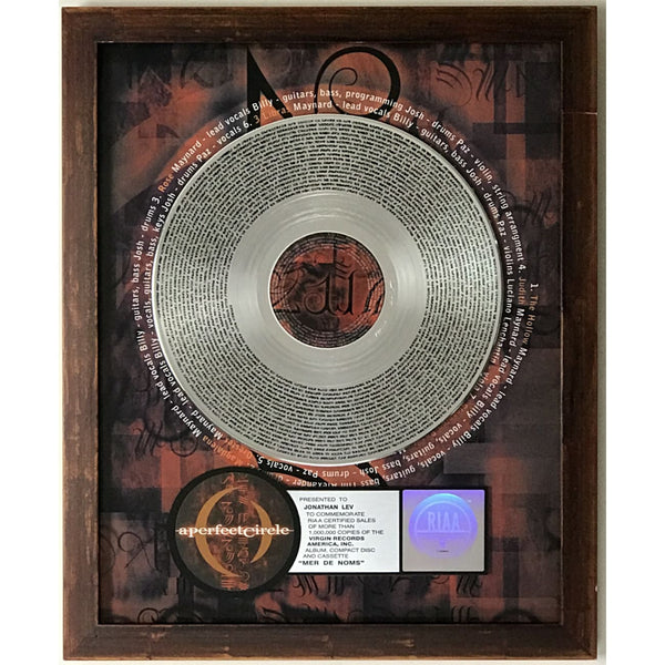 A Perfect Circle Mer de Noms RIAA Platinum Award - Record Award