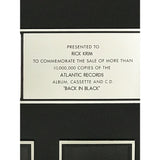 AC/DC Back In Black RIAA 10x Multi-Platinum Album Award - Record Award