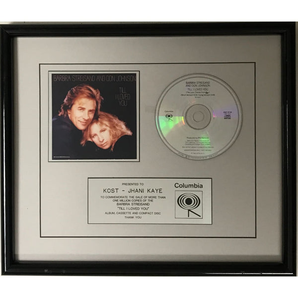 Barbra Streisand & Don Johnson Till I Loved You Columbia Records award - Record Award