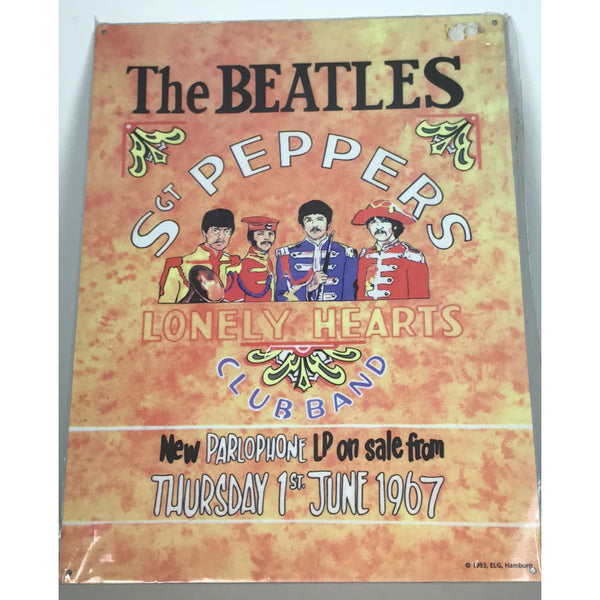 Beatles Vintage Sgt Pepper Large Metal Decor Plaque - New - Music Memorabilia