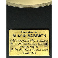 Black Sabbath Paranoid 1972 Australian Label Gold Award presented to Black Sabbath - RARE - Record Award