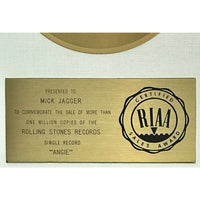 Copy of Rolling Stones Angie White Matte RIAA Gold 45 Award presented to Mick Jagger - RARE - Record Award