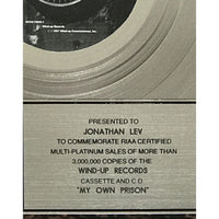 Creed My Own Prison RIAA 3x Multi-Platinum Award - Record Award