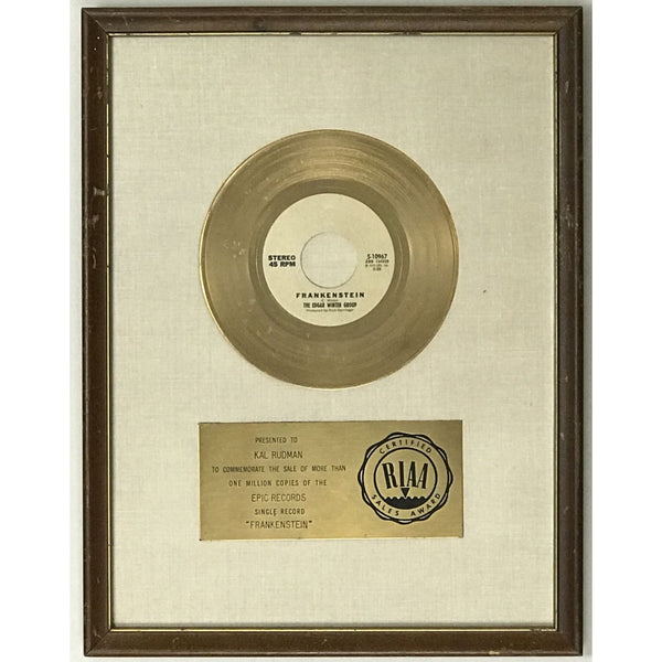 Edgar Winter Group Frankenstein White Matte RIAA Gold 45 Award - RARE - Record Award