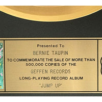 Elton John Jump Up! RIAA Gold Album Award presented to Bernie Taupin - RARE - Record Award