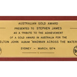Elton John Madman Across The Water 1974 Australian Gold Award - RARE - Record Award