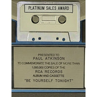 Eurythmics Be Yourself Tonight RIAA Platinum Album Award - Record Award