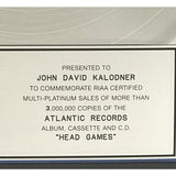 Foreigner Head Games RIAA 3x Multi-Platinum Album Award