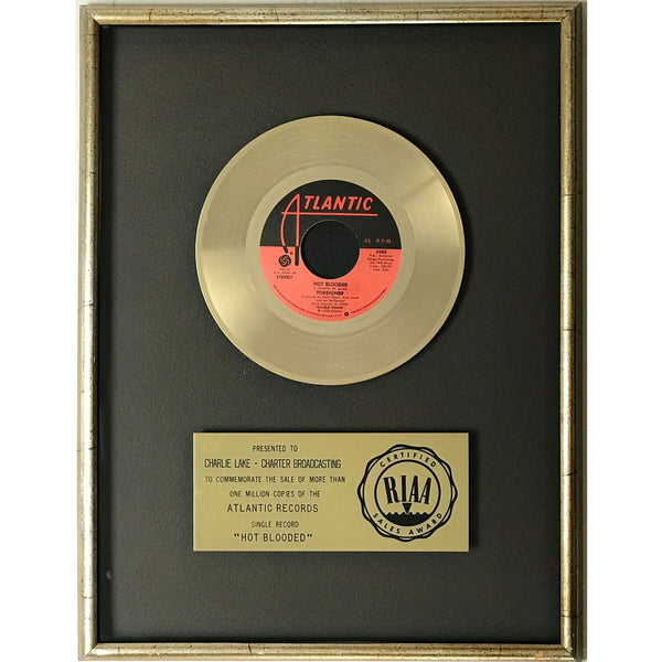 Foreigner Hot Blooded RIAA Gold Single Award - Record Award