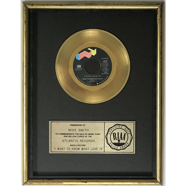 Foreigner I Want To Know What Love Is RIAA Gold 45 Single Award - Record Award