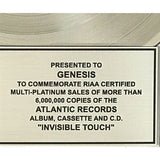 Genesis Invisible Touch RIAA 6x Multi-Platinum Album Award presented to/signed by Genesis