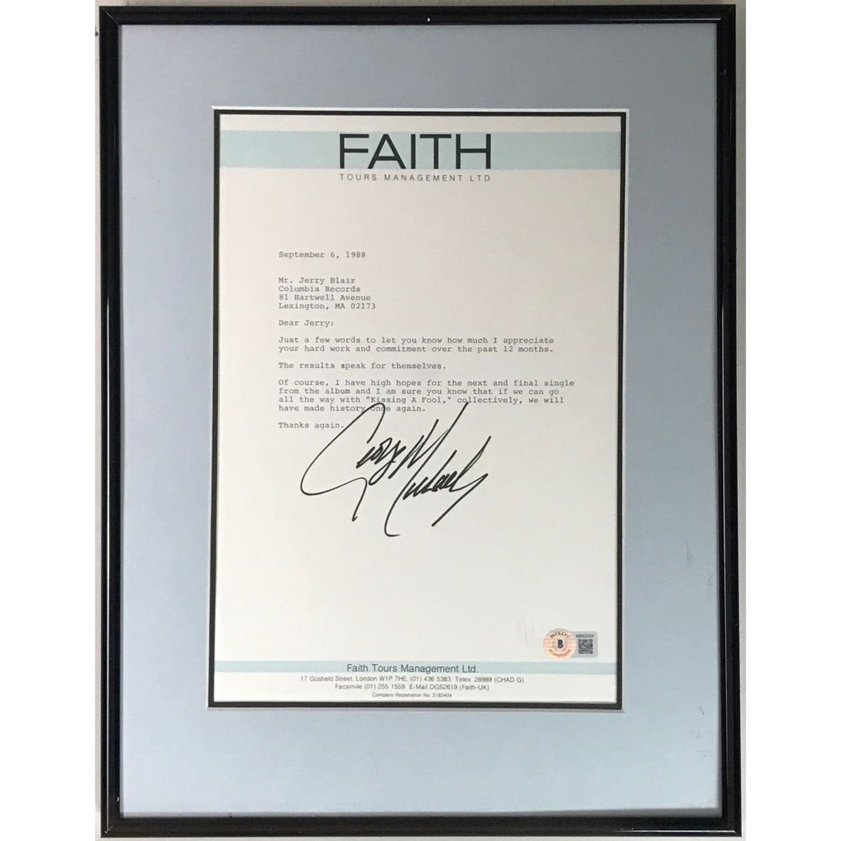 musicgoldmine.com - George Michael signed 1988 Faith letter w/BAS LOA ...