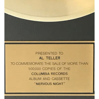 Hooters Nervous Night RIAA Gold Album Award - Record Award