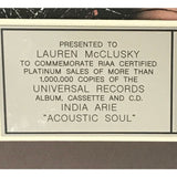 India Arie Acoustic Soul RIAA Platinum Album Award - Record Award