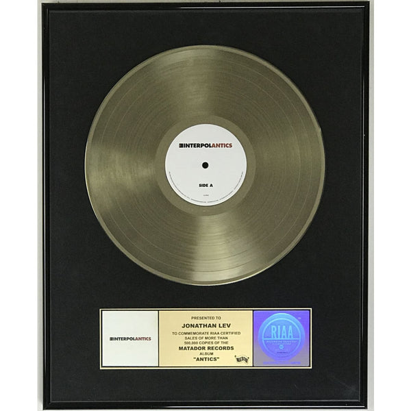 Interpol Antics RIAA Gold Album Award - Record Award
