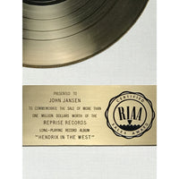 Jimi Hendrix Hendrix In The West White Matte RIAA Gold LP Award - RARE