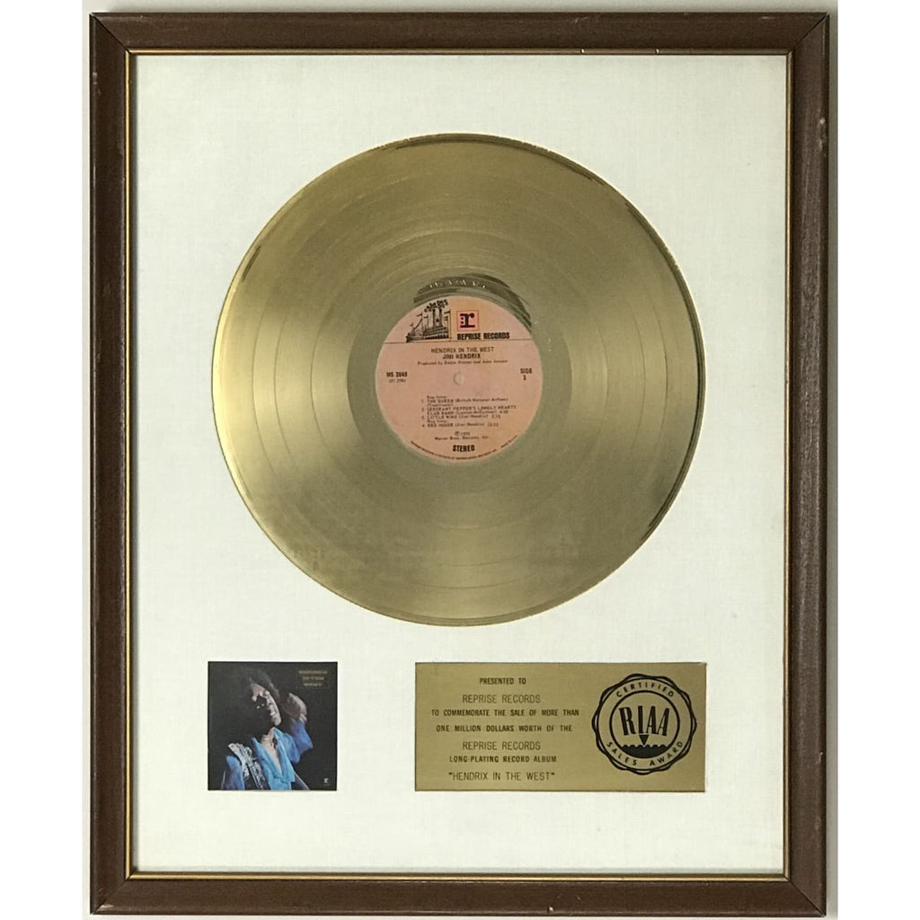 Jimi Hendrix Hendrix In The West White Matte RIAA Gold LP Award to