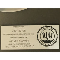 Joe Walsh But Seriously Folks... RIAA Platinum LP Award - Record Award