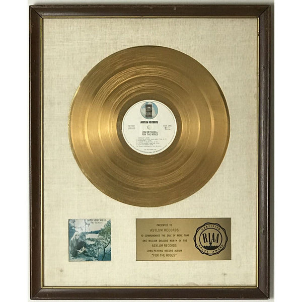 Joni Mitchell For The Roses White Matte RIAA Gold LP Award - RARE - Record Award