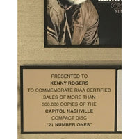 Kenny Rogers 21 Number 1s RIAA Gold Album Award presented to Kenny Rogers - RARE - Record Award
