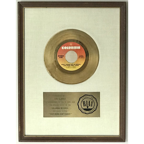 Loggins and Messina Your Mama Dont Dance White Matte RIAA Gold 45 Award - RARE