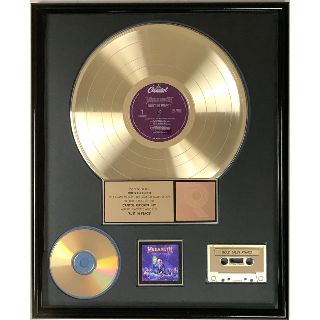 musicgoldmine.com - Megadeth Rust In Peace RIAA Gold LP Award