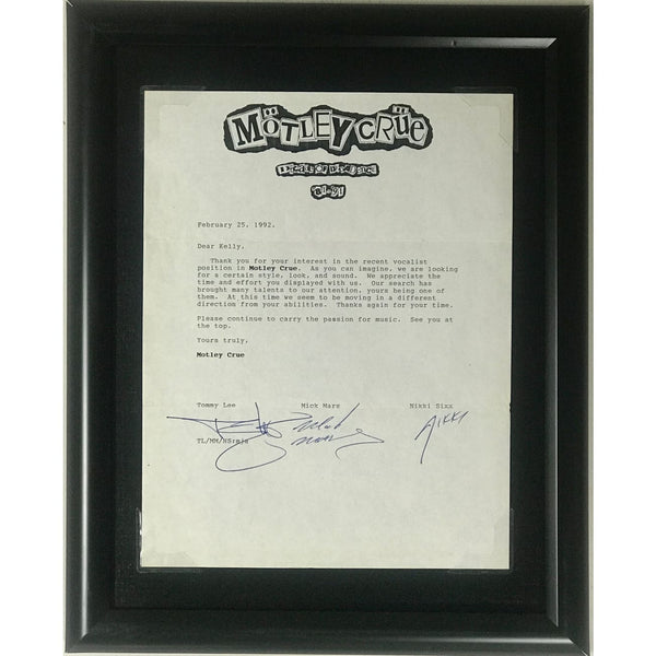 Mötley Crüe Signed 1992 Letter w/JSA LOA - Music Memorabilia