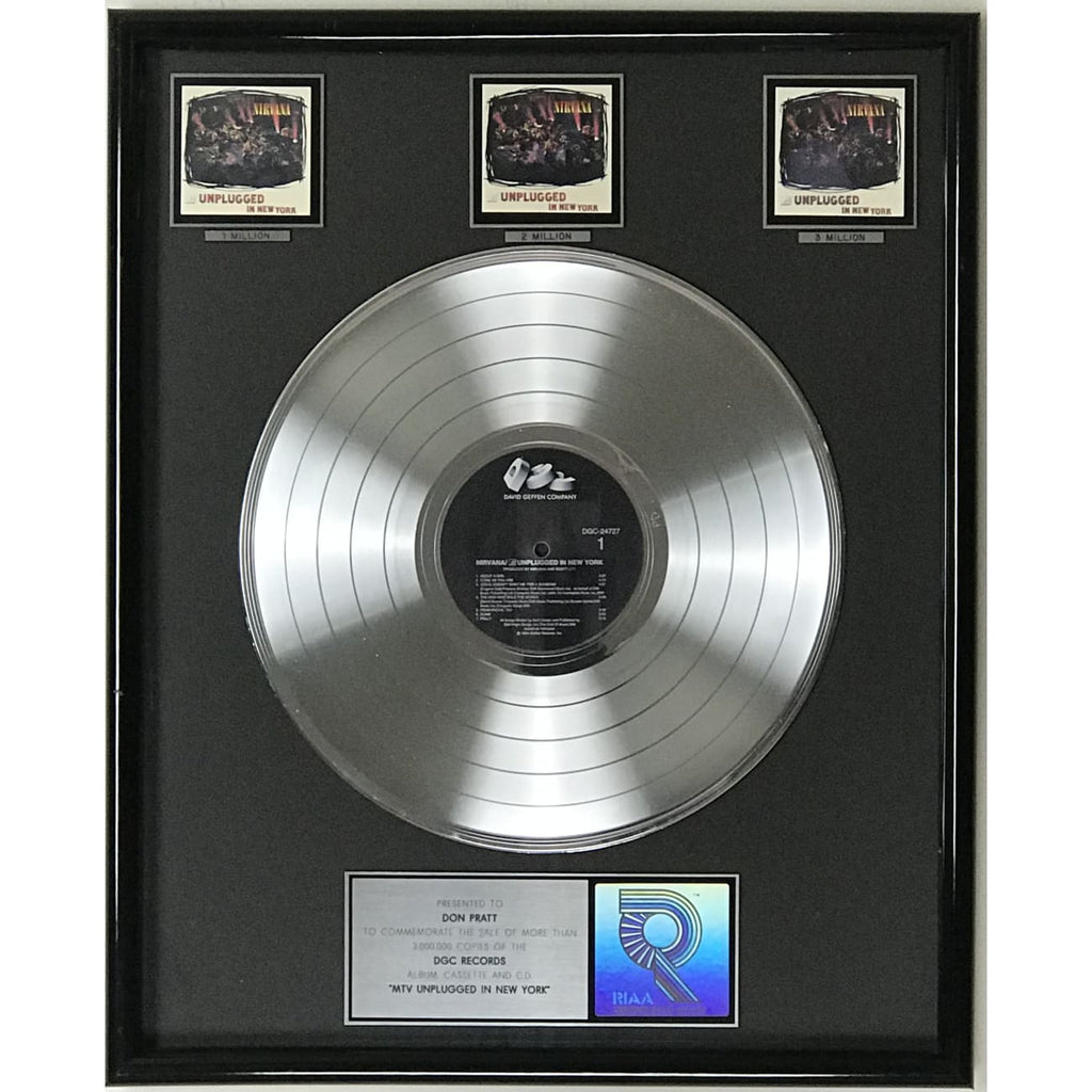 Nirvana MTV Unplugged RIAA 3x Multi-Platinum LP Award - RARE