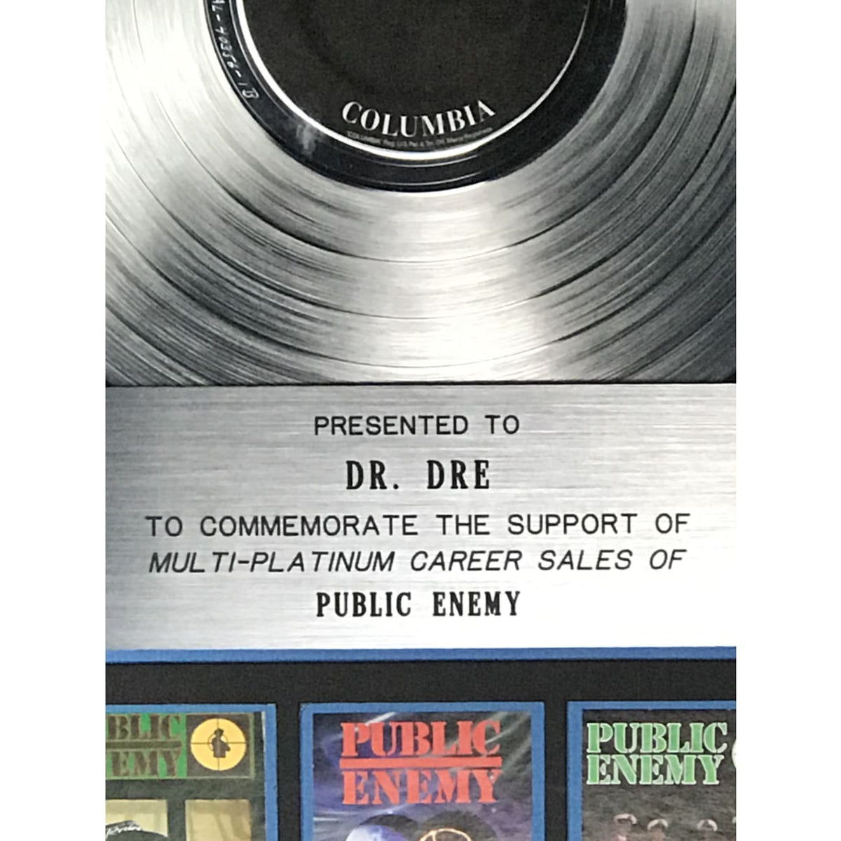 Public Enemy Multi-Platinum Label Award presented to Dr. Dre - RARE ...