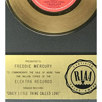 Queen Crazy Little Thing Called Love RIAA Gold 45 Single Award presented to Freddie Mercury - RARE