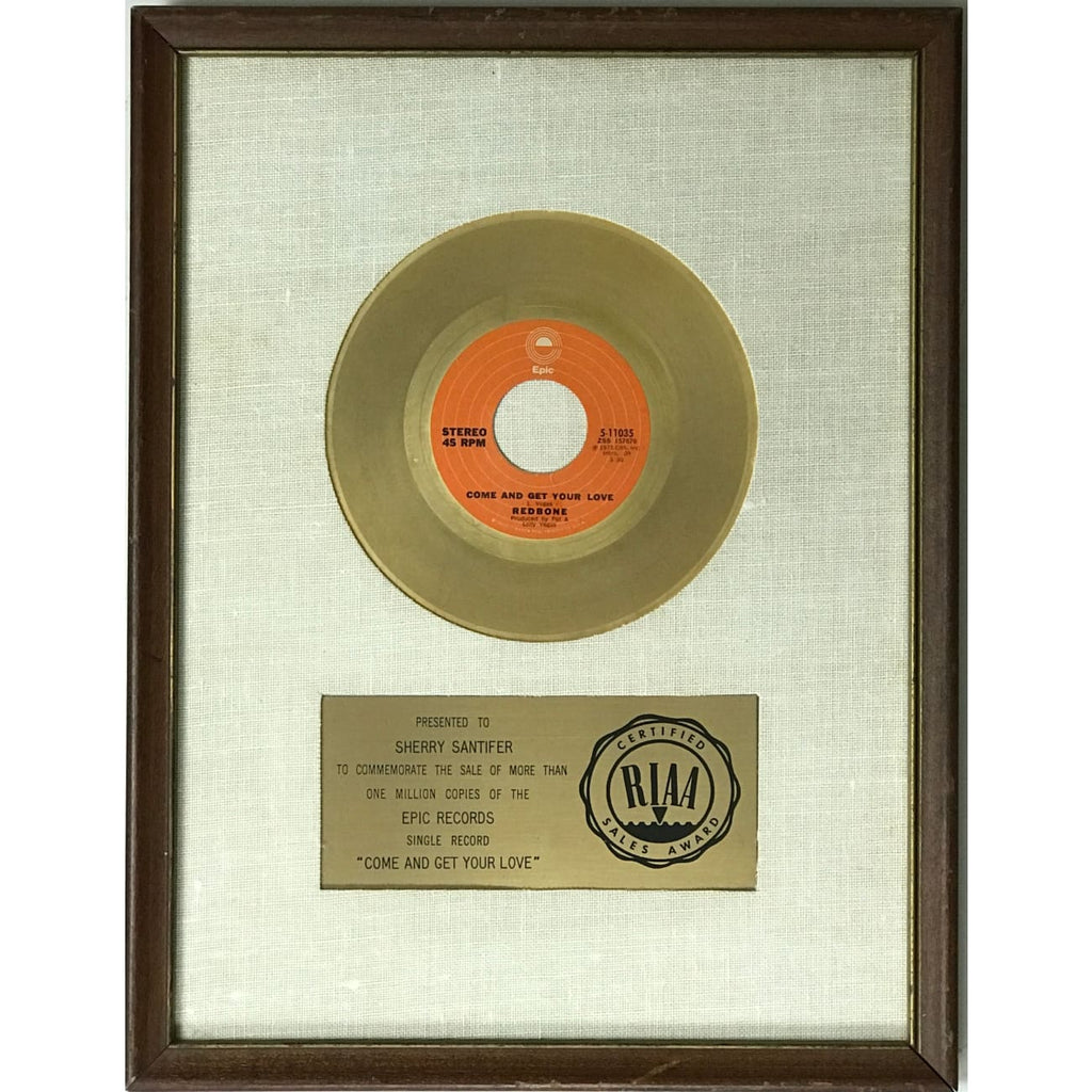 musicgoldmine.com - Redbone Come And Get Your Love RIAA Gold 45