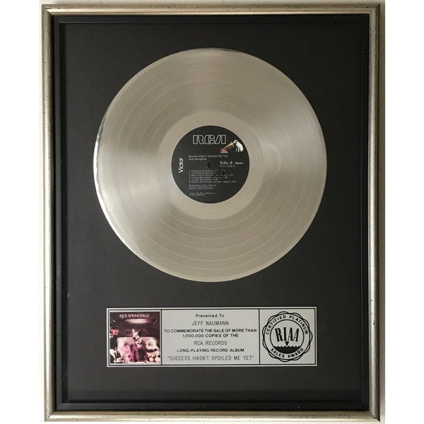 Rick Springfield Success Hasn’t Spoiled Me Yet RIAA Platinum LP Award